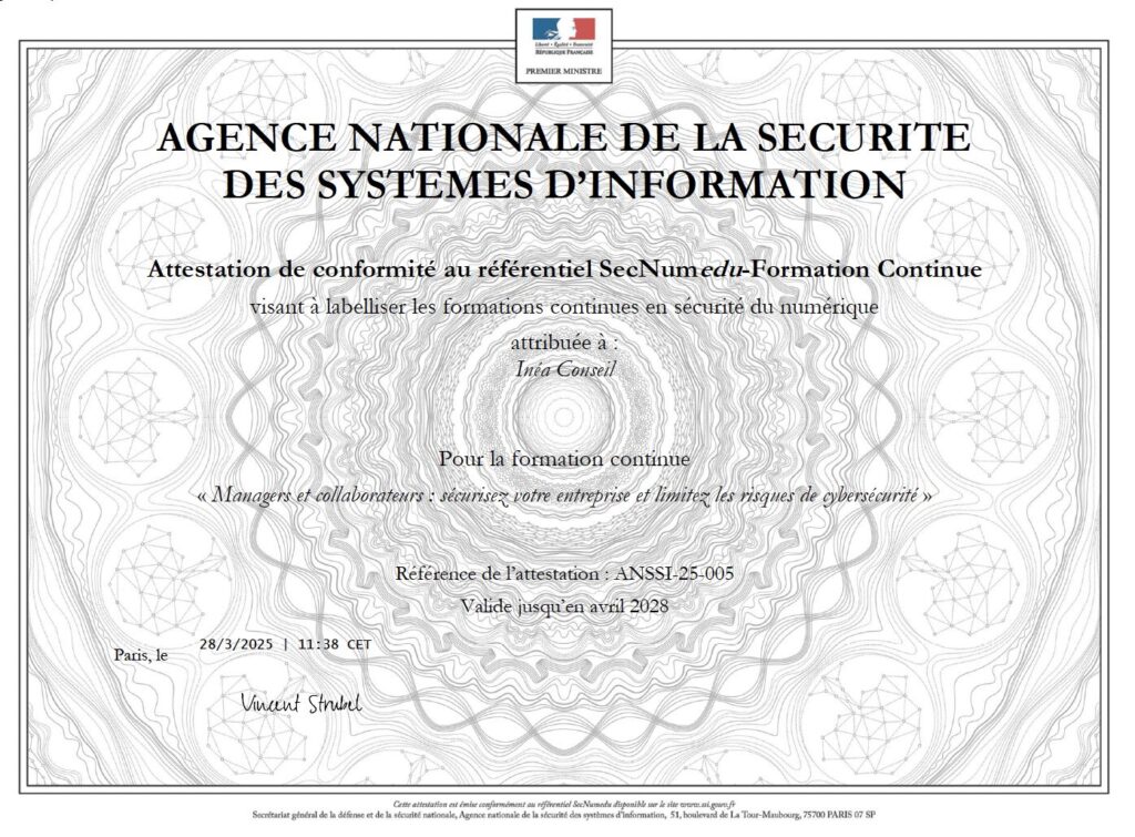 ANSSI certification label cybersécurité Inéa Conseil